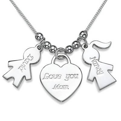 Boy Girl Charm Necklace with Love You Mum Pendant