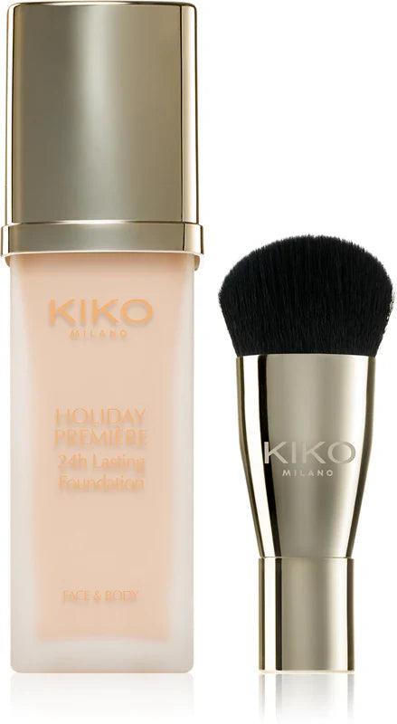 Kiko Milano Holiday Première 24H Lasting Waterproof Liquid Foundation mit Pinsel, Farbe 01 Porcelain, 28 ml