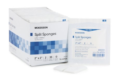 McKesson I.V. - Drain Split Dressing 6 Ply Sterile 2's, 2" x 2",  High Absorbency, 2 Each - Pack