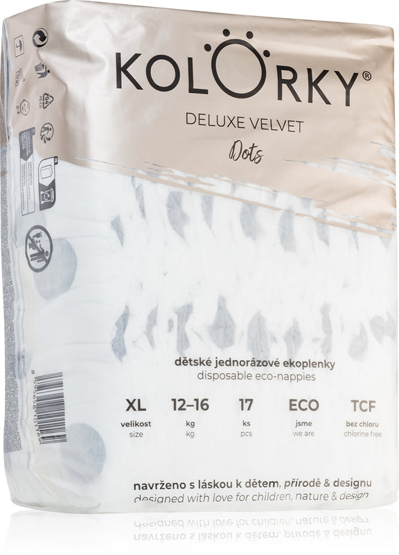 Kolorky De luxe Velvet Couches jetables Dots ECO taille XL 12-16 kg 17 pièces
