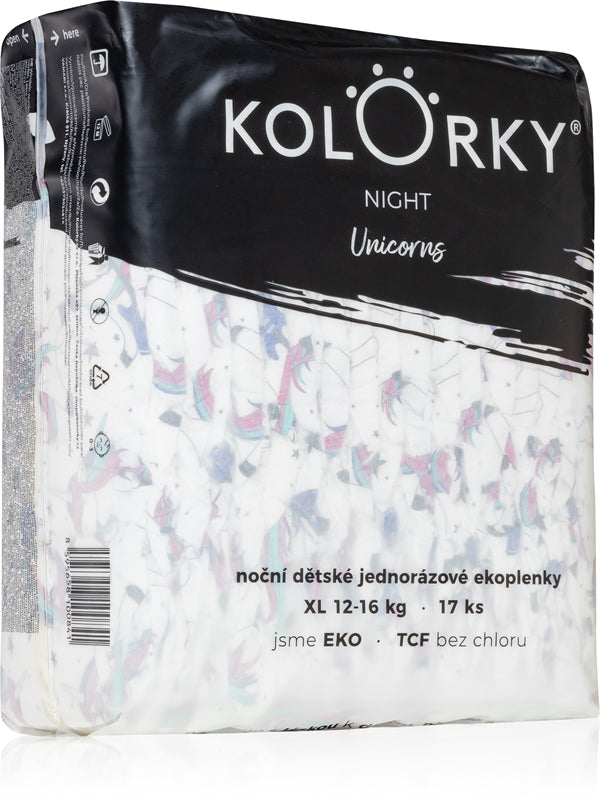 Kolorky Couches jetables Night Unicorn ECO pour una protection intégrale pendant la nuit taille XL 12-16 Kg 17 pièces