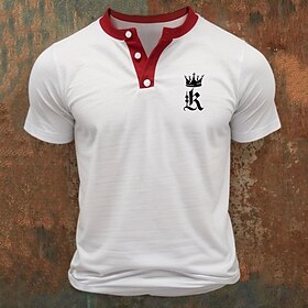 Homens Camiseta Camisa Henley Camisetas Camisa de manga curta T-shirt Bloco de cor King (L224 cm x 234 cm) Henley Rua Férias Manga Curta Patchwork Imprimir Rou