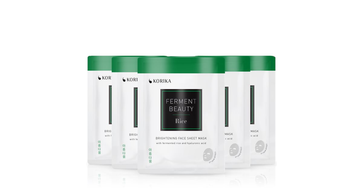 KORIKA FermentBeauty Sett med 5 lysende ansiktsmasker i stoff med fermentert ris og hyaluronsyre