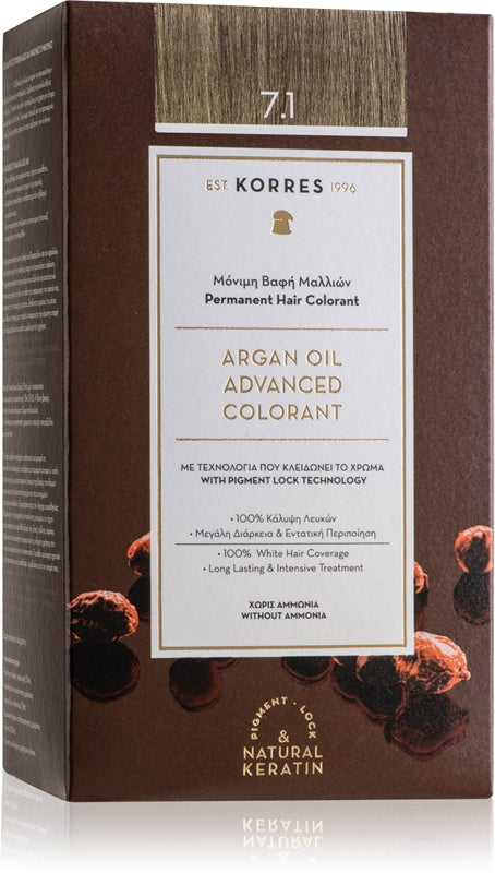Permanent fargelegging med Argan Korres Oil - 7.1 CENERE Blonde