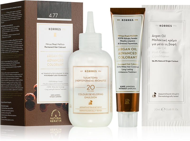 Permanent fargelegging med Argan Korres olje - 4,77 intens brun naturlig kjede