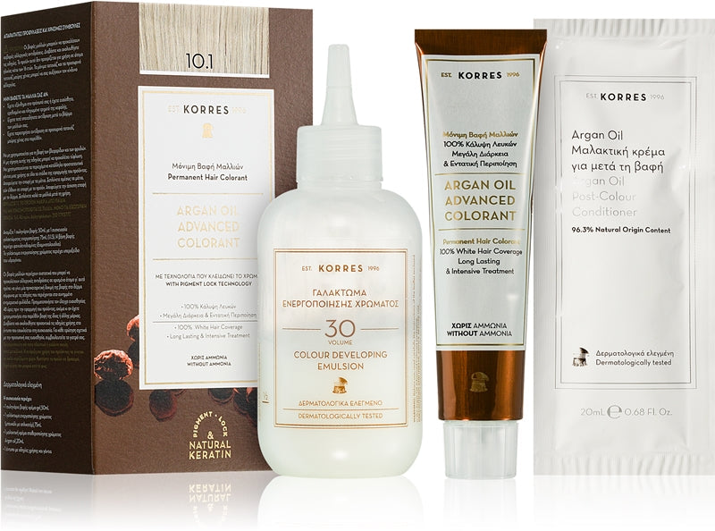 Permanent fargelegging med Argan Korres Oil - 10.1 Platinum Blonde Ash