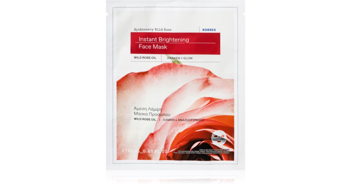 Korres Wild rose illuminating face mask in tissue 20 ml