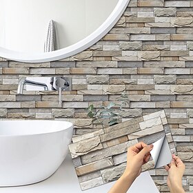 7 pièces pierre artificielle carrelage mural autocollant 3d vinyle papier peint auto-adhésif floral décor à la maison pour cuisine salle de bain 5.5x11 pouces