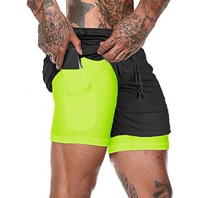 Homens calções atléticos Shorts de Corrida Shorts de Academia Com Cordão 2 em 1 com bolso para telefone Cor Sólida Respirável Secagem Rápida Desportos e Ar liv