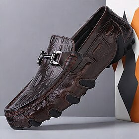 Homens Mocassins e Slip-Ons Mocassins Comfort Penny Loafers Padrão de crocodilo Couro Confortável Antiderrapante Mocassim Preto Marron