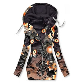 Dames Hoodie sweatshirt ritsen Bloemig Grafisch Vlinder Straat Casual Trekkoord Rits omhoog Voorvak Zwart Wit Blozend Roze Sport Basic Capuchon Lange mouw Bove