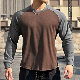Homens Camiseta de Corrida Patchwork Manga Longa Camiseta Casual Roupa Esportiva Respirável Macio Treino de Ginástica Corrida Caminhada Roupa de esporte Roupas