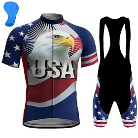 21Grams Men's Cycling Jersey with Bib Shorts Short Sleeve Mountain Bike MTB Road Bike Cycling White Navy Blue Royal Blue Austria Bike Clothing Suit 3D Pad Brea