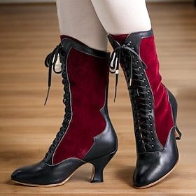 Women's Boots Brogue Plus Size Heel Boots Party Christmas Xmas Embroidered Winter Kitten Heel Elegant Vintage Fashion Faux Leather Wine Black Green