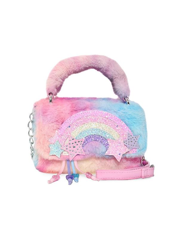 Girl's Rainbow Faux Fur Crossbody Bag - Bubble Gum