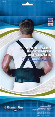 Sport-Aid Back Support Belt with Suspenders, Black, Medim - Large