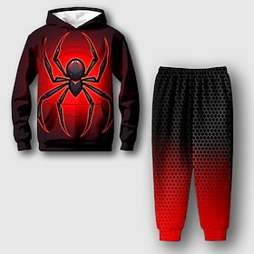 Boys 3D Spider Hoodie  Pants Set Long Sleeve 3D Printing Fall Winter Active Fashion Cool Polyester Kids 3-12 Years Outdoor Street Vacation Regular Fit