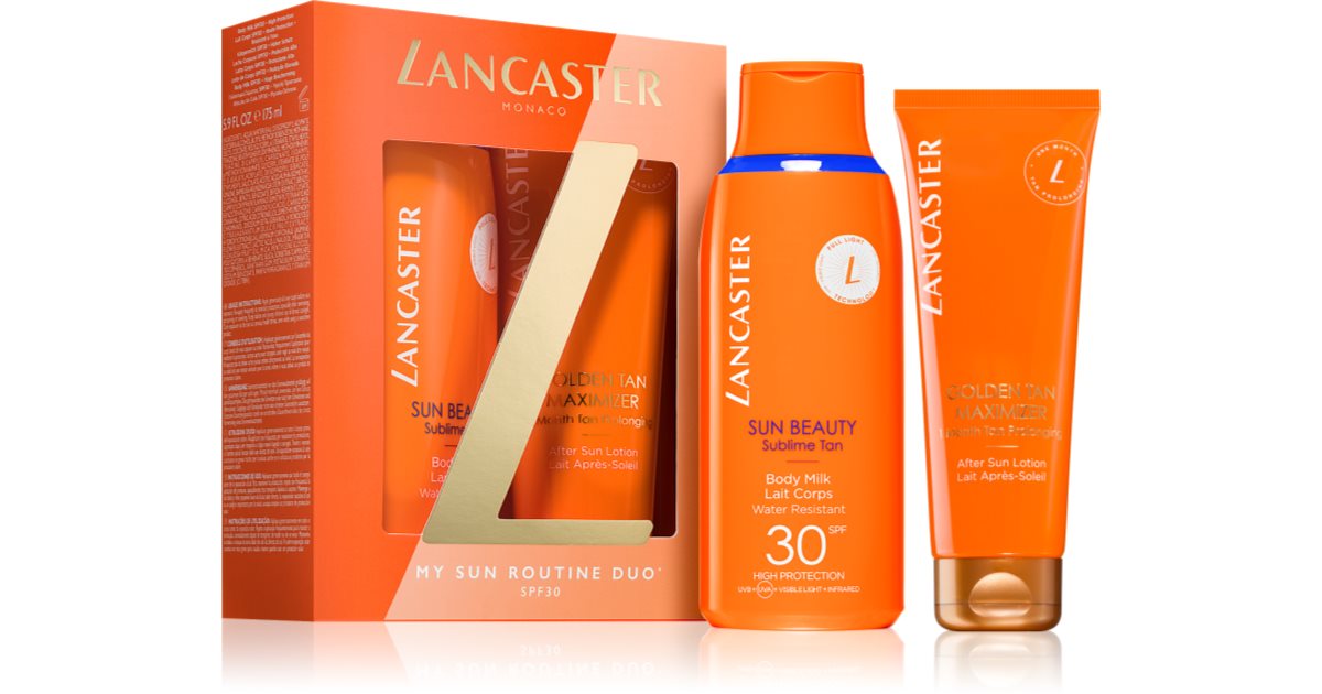 Lancaster Słoneczny Beauty Zestaw prezentowy dla kobiet Mleczko do opalania SPF 30 175 ml + Mleczko do ciała przedłużające opaleniznę 125 ml