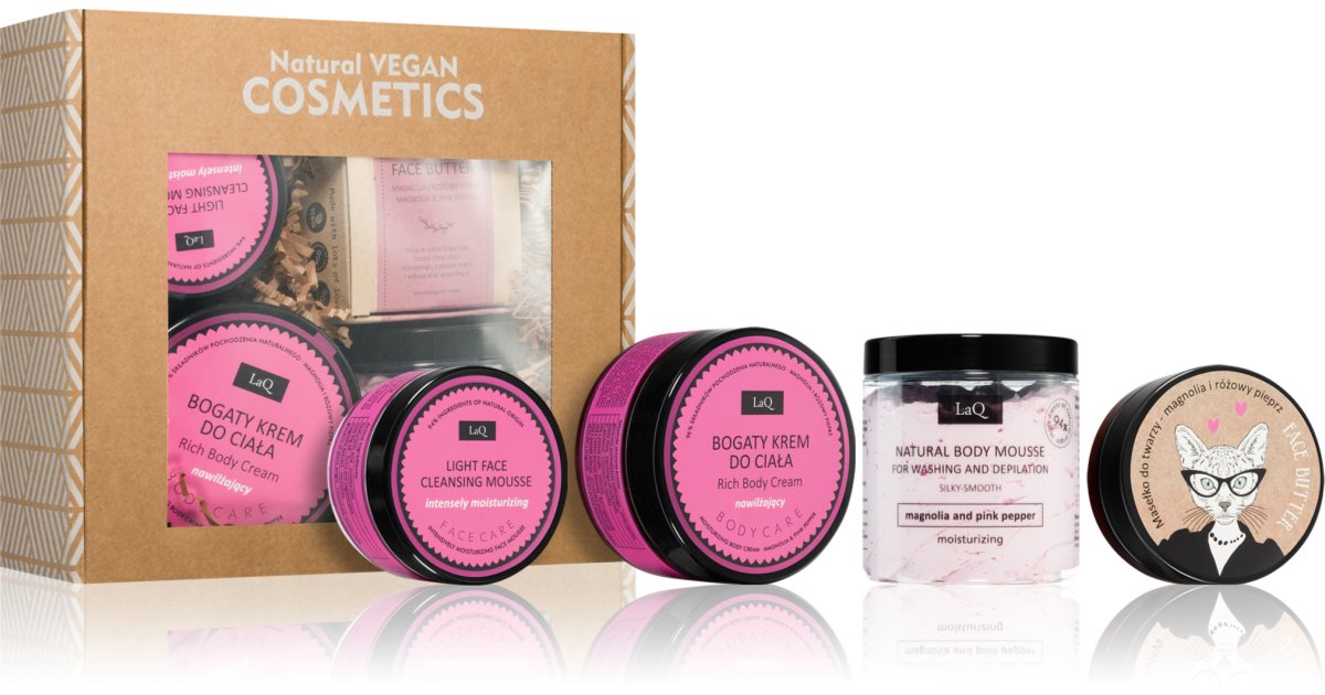 LaQ Kitten Magnolia Gift Set Body Moisturizer 200ml + Face Butter 50ml + Body Cleansing Mousse 100g + Deep Cleansing Mousse 40g