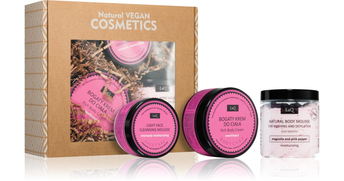 LaQ Coffret cadeau Magnolia Chaton LaQ Crème hydratante pour le corps Kitten Magnolia 200 ml + mousse nettoyante pour le corps 100 g + mousse nettoyan