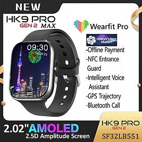 HK9 PRO MAX Montre intelligente 2.02 pouce Smartwatch Montre Connectée Bluetooth ECG  PPG Podomètre Rappel d'Appel Compatible avec Android iOS Femme Hommes Lon