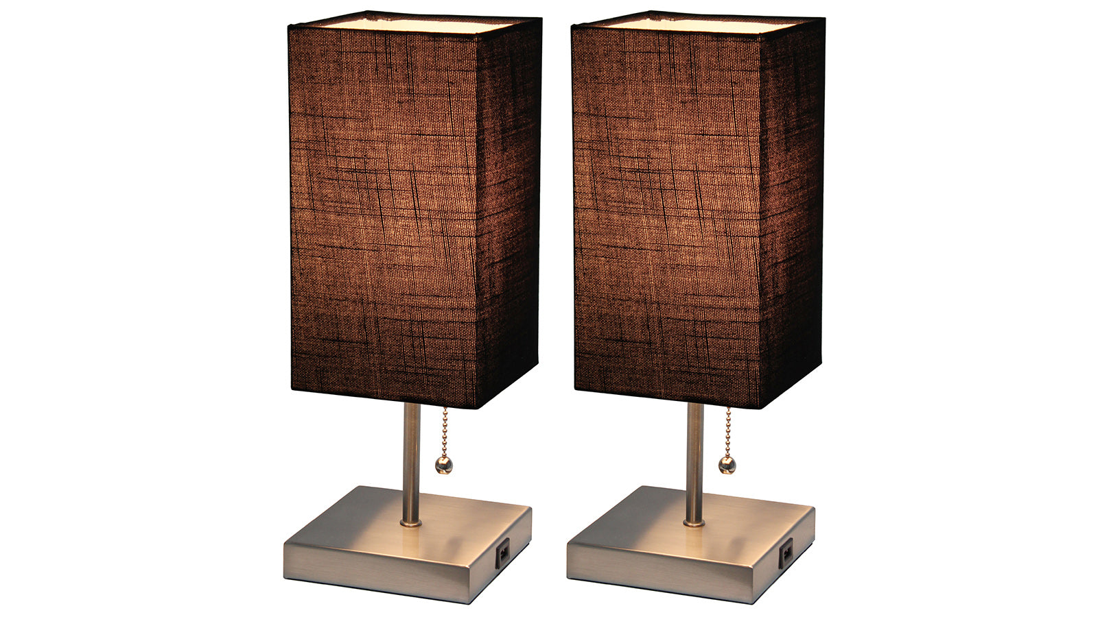 All the Rages Petite Stick Lamp with USB Charging Port 2 Pk Set Black Shade-Brushed Nickel Base