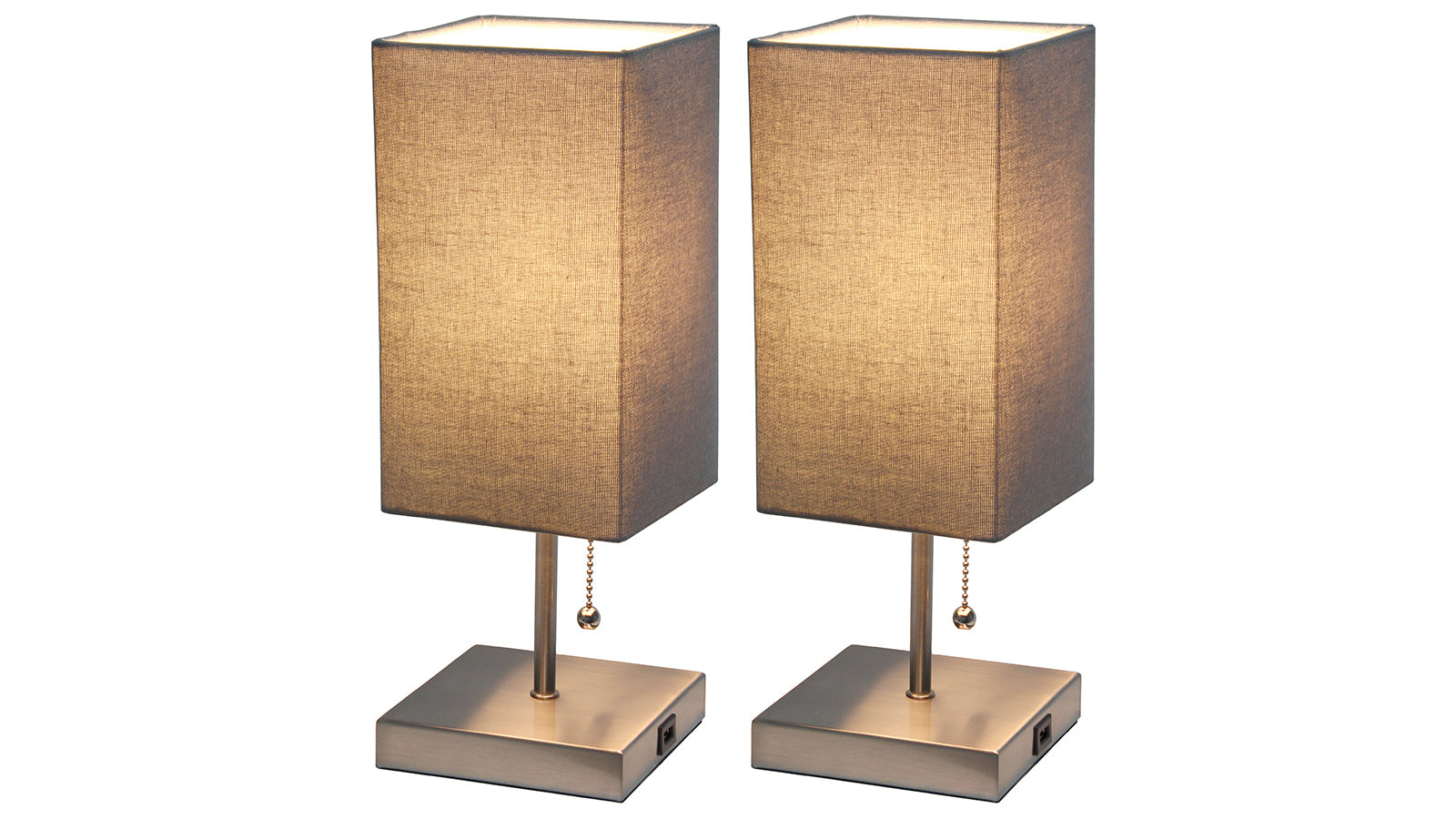 All the Rages Petite Stick Lamp with USB Charging Port 2 Pk Set Grey Shade-Brushed Nickel Base