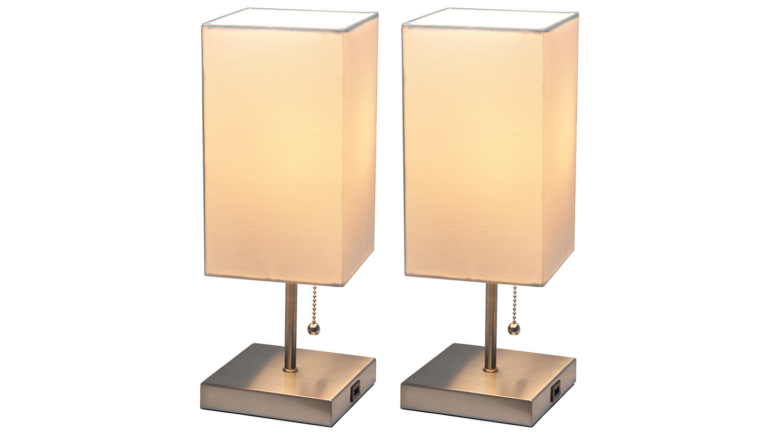 All the Rages Petite Stick Lamp with USB Charging Port 2 Pk Set White Shade-Brushed Nickel Base