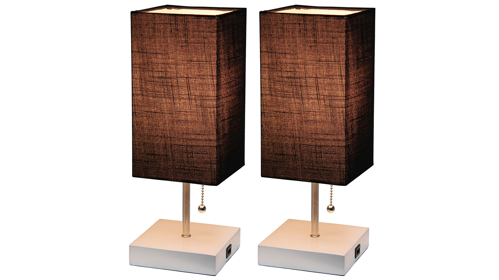 All the Rages Petite Stick Lamp with USB Charging Port 2 Pk Set Black Shade-White Base