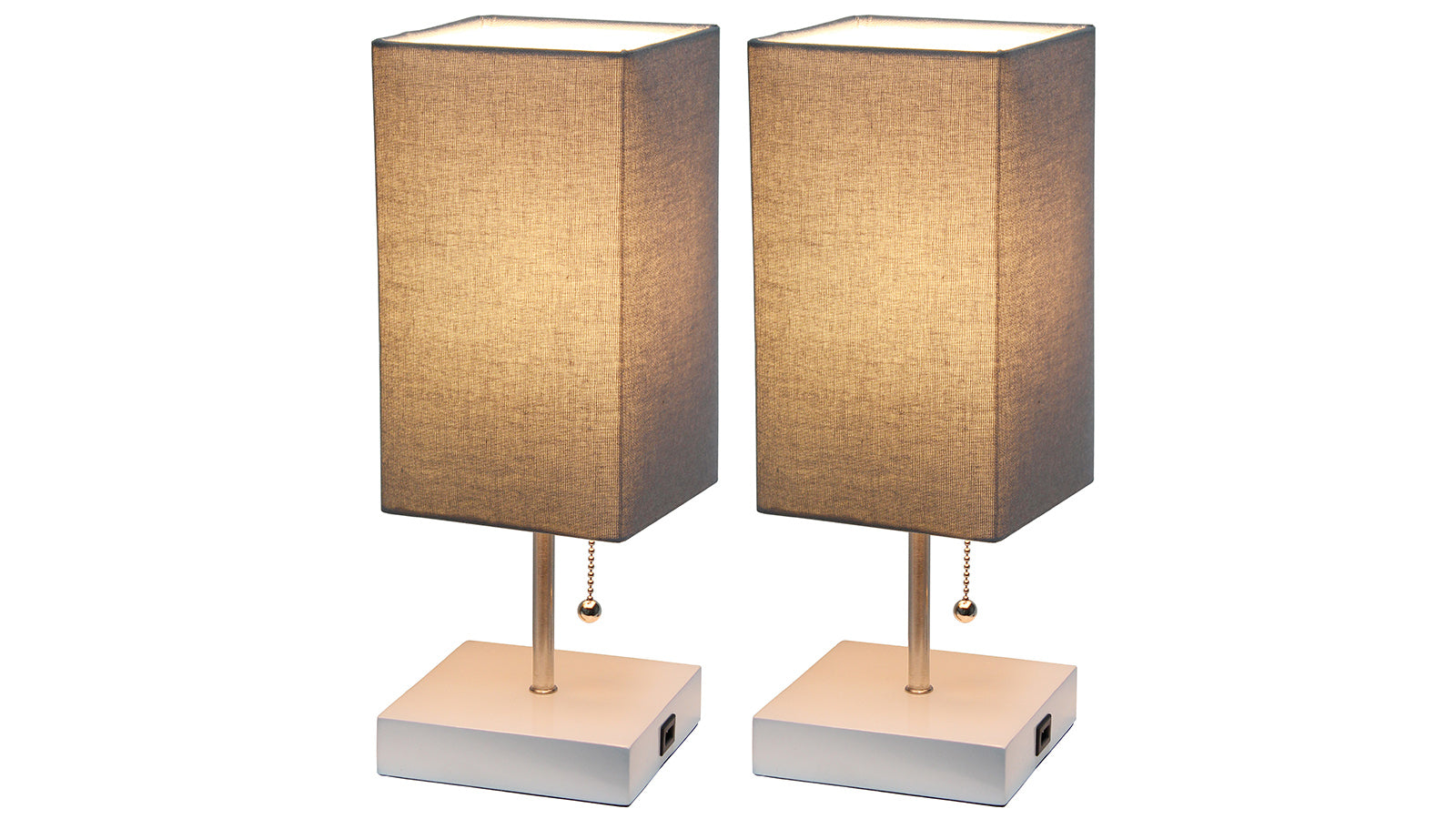 All the Rages Petite Stick Lamp with USB Charging Port 2 Pk Set Grey Shade-White Base