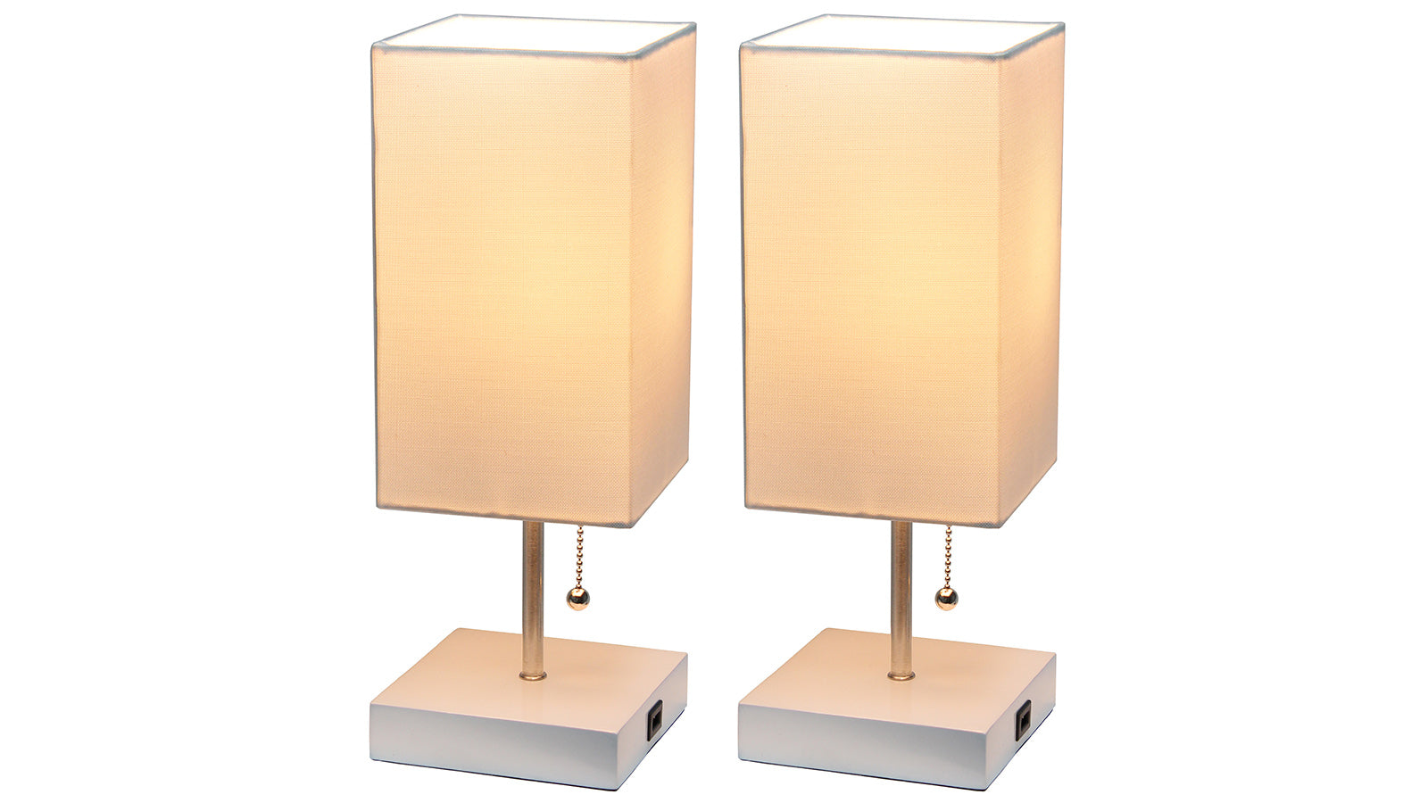 All the Rages Petite Stick Lamp with USB Charging Port 2 Pk Set White Base-White Shade