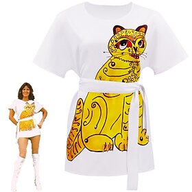 Rétro Vintage Années 70 Robe Manches Ajustées Déguisement Abba Femme Mascarade Quotidien Tee-shirt
