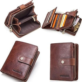 Man Purse Genuine Leather RFID Vintage Wallet Men with Coin Pocket Short Wallets Small Zipper Walet with Card Holders