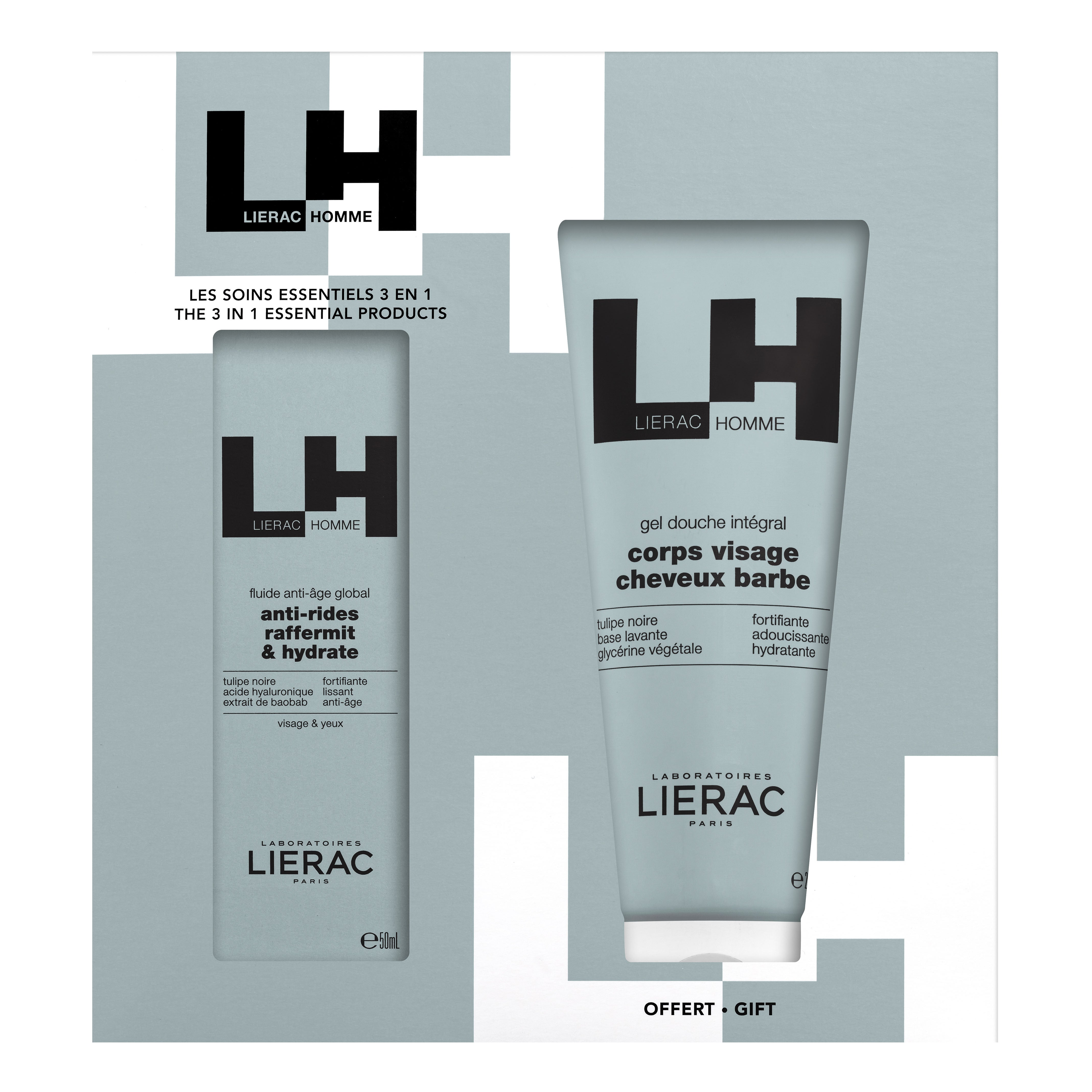 Lierac Farsdagssett for menn Energigivende fuktighetsgel + gratis dusjsåpe 250ml