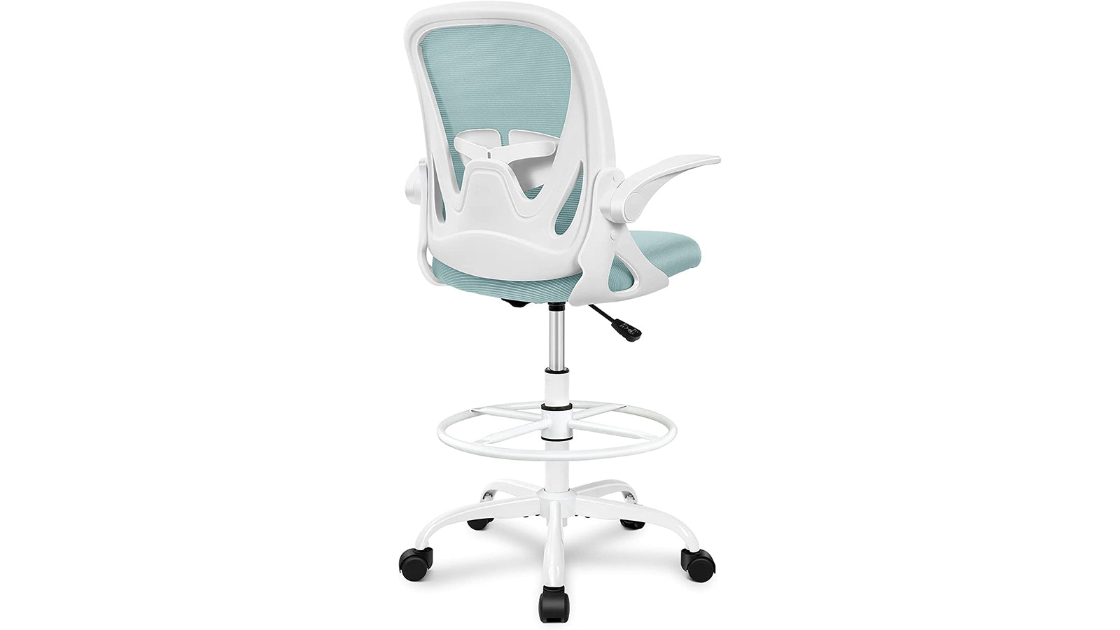 KERDOM Primy Drafting Chair: Foot Ring & Flip-up Arms LIGHTBLUE