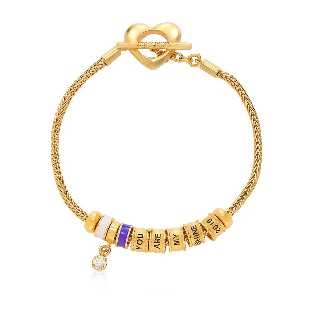 Linda Toggle Heart Charm Bracelet with Diamond and Enamel Beads in 18ct Gold Vermeil