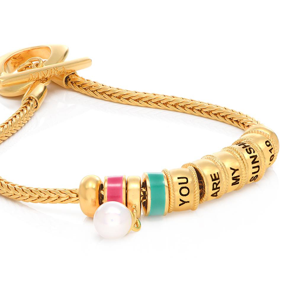 Linda Toggle Heart Charm Bracelet with Pearl and Enamel Beads in 18ct Gold Plating