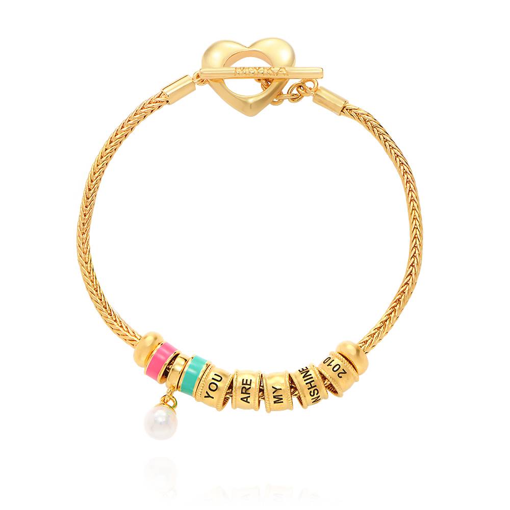 Linda Toggle Heart Charm Bracelet with Pearl and Enamel Beads in 18ct Gold Vermeil