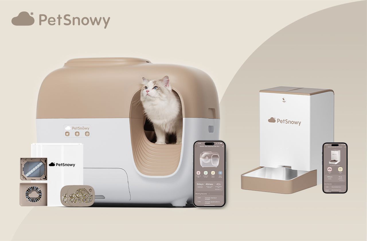 SNOW+ Self-Cleaning Cat Litter Box with Pet Feeder