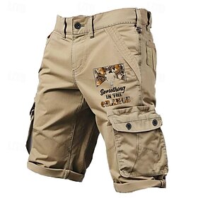 Homens Bermuda Cargo 6 Bolso Vaca Letra Exterior Comprimento do joelho Ao ar livre Esportes Casual Esportes Moda Verde Tropa Cáqui Micro-Elástica