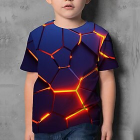 Roupas infantis camiseta masculina manga curta azul impressão 3d ilusão de ótica top verão 4-12 anos