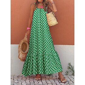 Dames Casual jurk Swingjurk Slipdress Geometrisch Ruitjes Blote rug Afdrukken Bandje Lange jurk maxi-jurk Stijlvol Casual Dagelijks Afspraakje Mouwloos Zomer