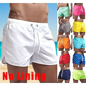 Homens Bermuda de Surf Shorts de Natação Calção Justo de Natação Com Cordão Cor Sólida Secagem Rápida Leve Corrida Piscina Clássico Casual - esportivo Preto Br