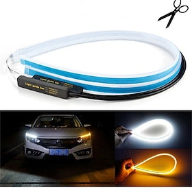 2 pièces led drl voiture lumière diurne bande lumineuse flexible étanche auto phares frein flux tube lumière clignotant blanc jaune bleu 12v 30-45-60cm avec ch