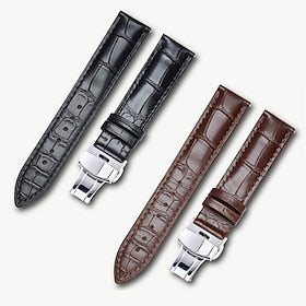 Genuine Leather Watch Band Alligator Grain Calfskin Replacement Strap Stainless Steel Buckle Bracelet for Men Women-14mm 16mm 18mm 19mm 20mm 21mm 22mm