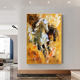 dois cavalos ferozes estão correndo pintura a óleo abstrata arte de parede imagem de decoração de casa moderna em tela 100% pintada à mão sem moldura esticada