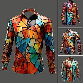 Bloc de couleur Coloré Artistique Abstrait Homme Chemise Usage quotidien Sortie Automne hiver Col rabattu manche longue Jaune, Rouge, Bleu S, M, L Tissu extens