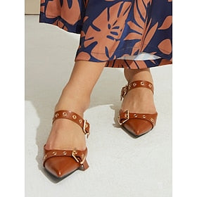 Mulheres Saltos Mulas de salto alto Casamento Festa Trabalho Presilha Salto Agulha Dedo Apontado Elegante Moda Couro Sintético Mocassim Prata Preto Dourado