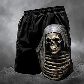 Homens Calção Shorts de verão Shorts casuais Bolsos Com Cordão Cintura elástica Caveiras Respirável Macio Curto Casual Diário Feriado Moda Roupa de rua PretoCi