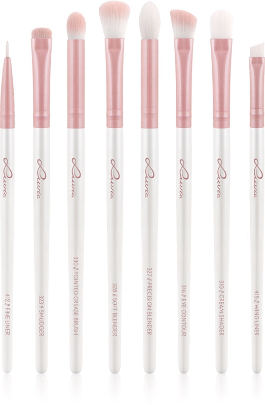 Luvia Cosmetics Prime Vegansk All Eye Want-øjenbørstesæt Perlehvid-Kaffebrun Metallic Candy (Perlehvid-Pink) 8 stk.